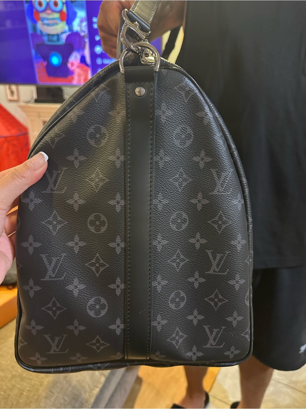 Louis Vuitton Black Monogram Black Eclipse Bandolier Keepall 55 - Picture 3 of 12